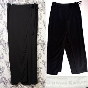 Donna Karen Black Wrap Skirt Pants Combo w/ Snap Button & Sash Tie Closure, Sz L